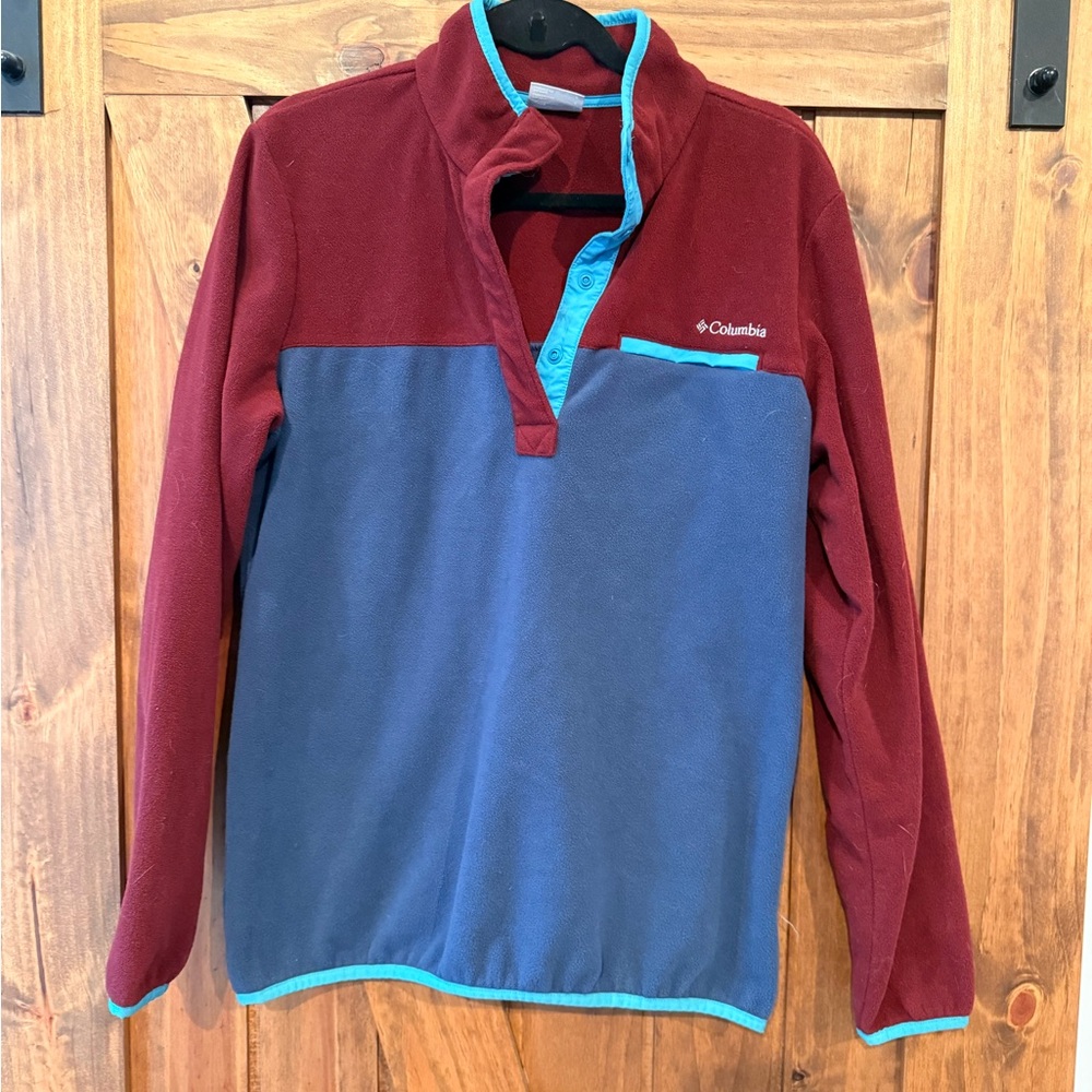 Columbia Maroon and Teal Fleece 3/4 Pullover